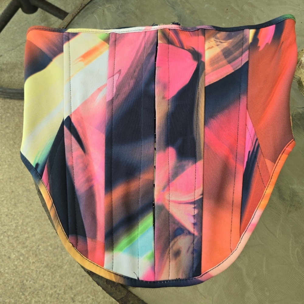 White Fox Bustier in Digital Blue Colorful Abstract Corset Top